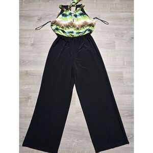 Emma & Michele Women's‎ Jumpsuit w/ Floral Top Black Bottom Wide Leg Size Medium